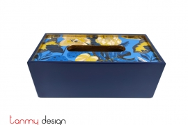 Blue tissue box with hibiscus flower pattern with 2 edges inside 24*12*9 cm